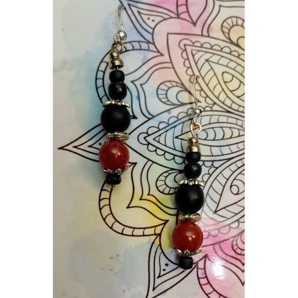 OBSIDIAN, CARNELIAN, SILVERY BALI STYLE ACCENTS - Picture 8 of 9